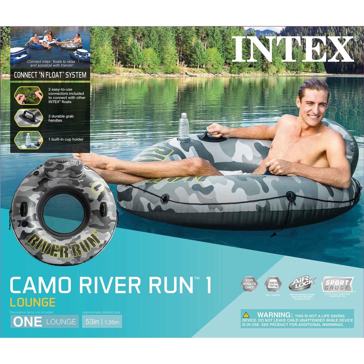 Inflatable Floating Water Tube Raft with Cup Holders, 4 Pack X8241