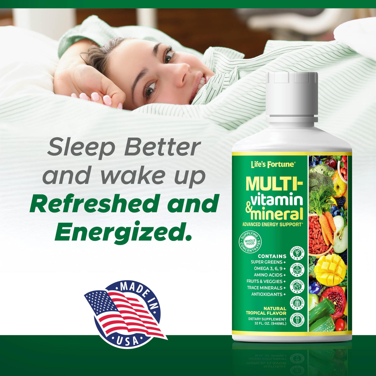 Liquid Multivitamin 90+ Nutrients Sugar Free Tropical Flavor 32 oz F36644
