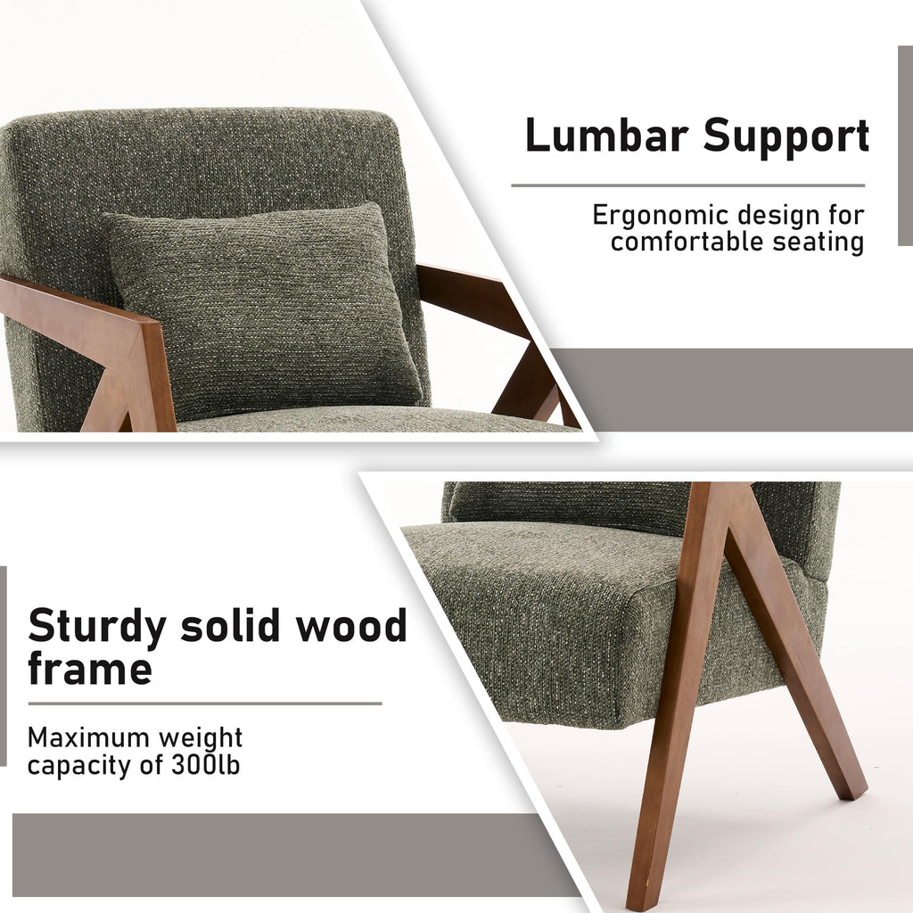 Mid-Century Modern Chenille Accent Chair Set of 2 with Wood Frame F71272