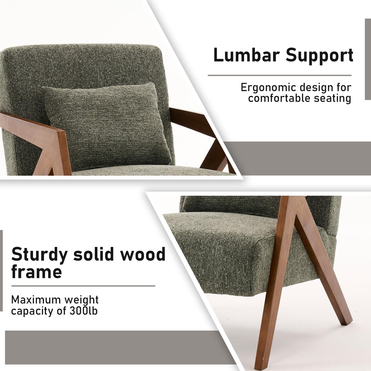 Mid-Century Modern Chenille Accent Chair Set of 2 with Wood Frame F71272
