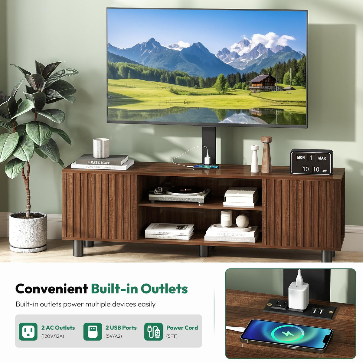 Walnut TV Stand with Mount for 65-75 Inch TV K728742