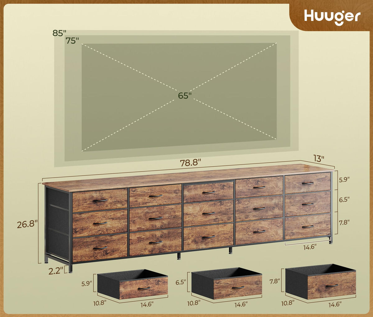 78.7 inch 15 Drawer Fabric Dresser N64855