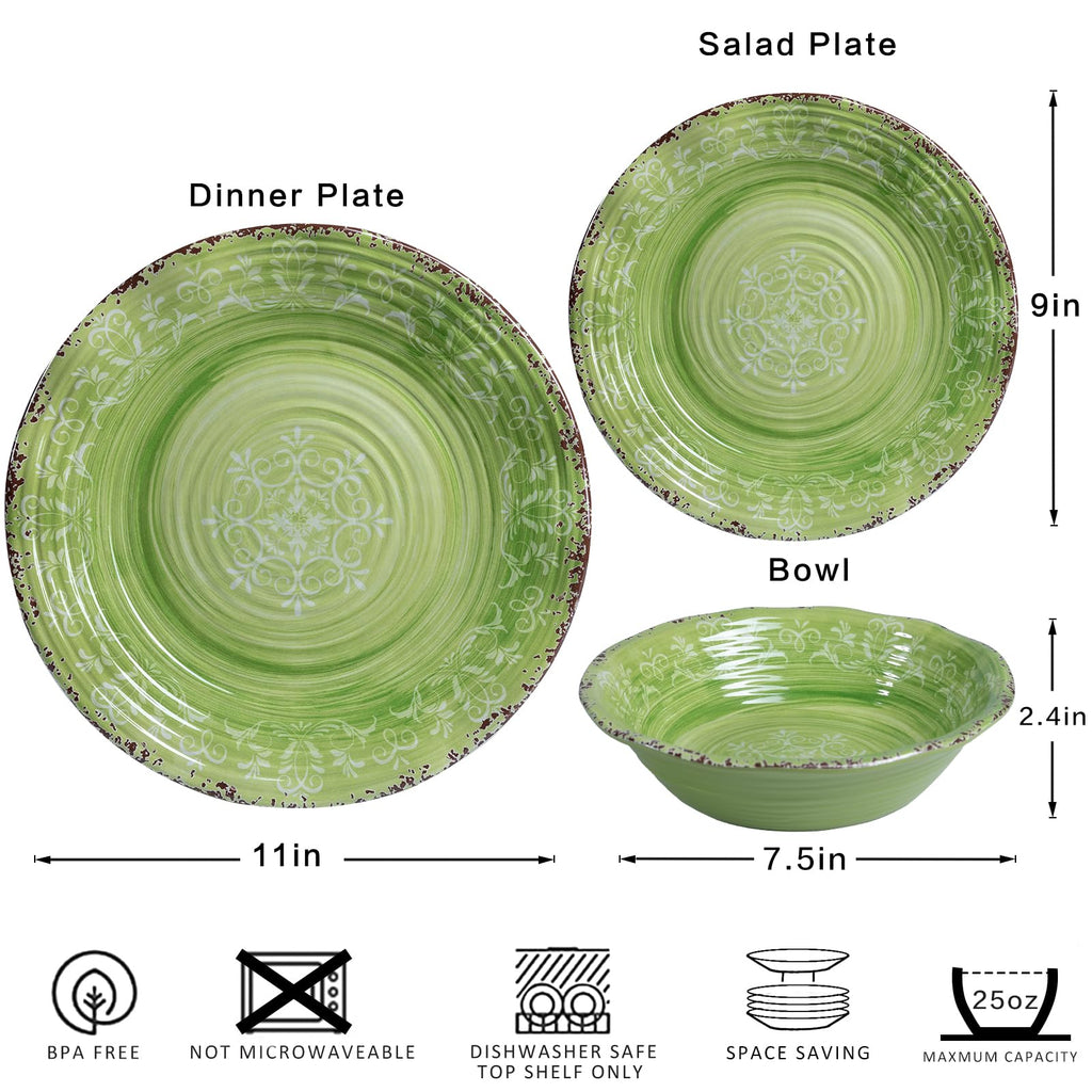 12 Piece Green Melamine Dinnerware Set R244119