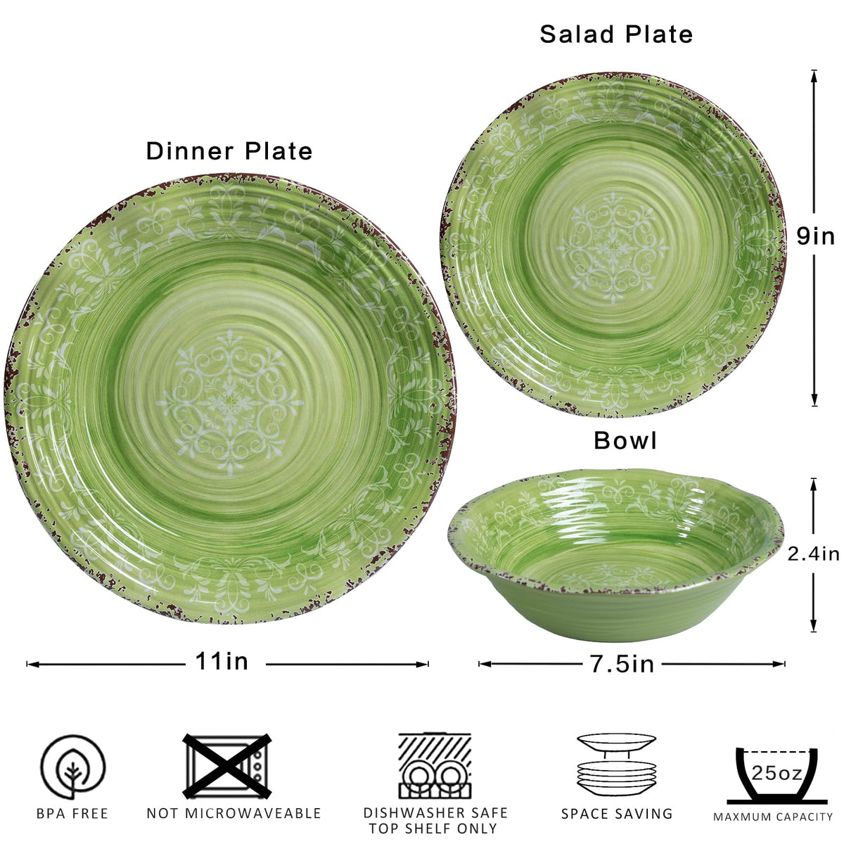 12 Piece Green Melamine Dinnerware Set R244119