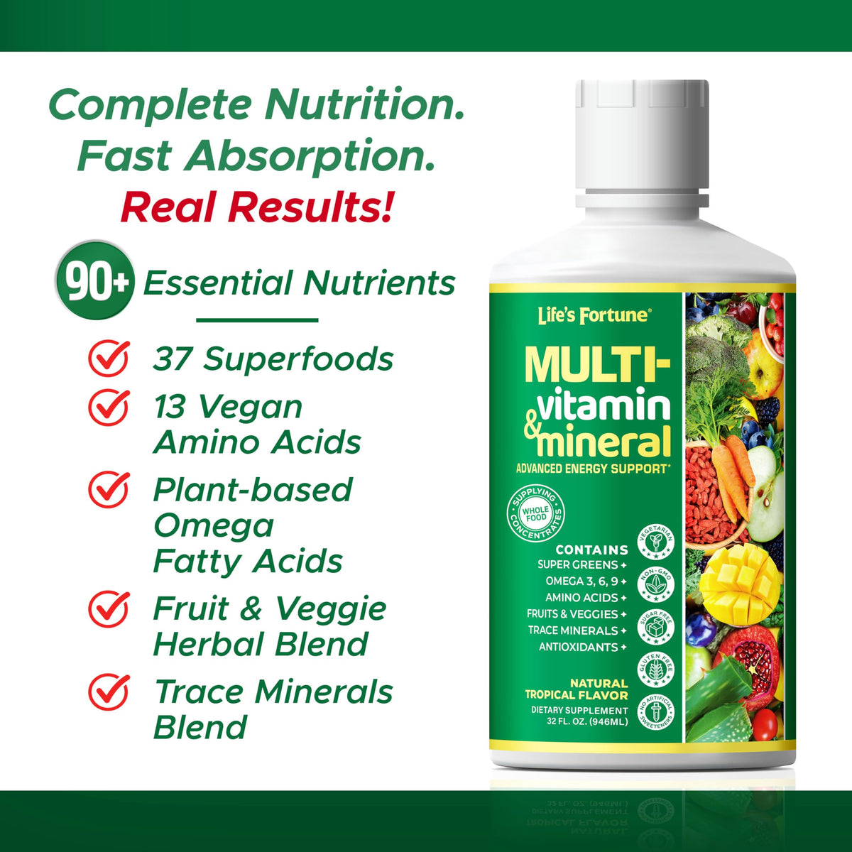 Liquid Multivitamin 90+ Nutrients Sugar Free Tropical Flavor 32 oz F36644