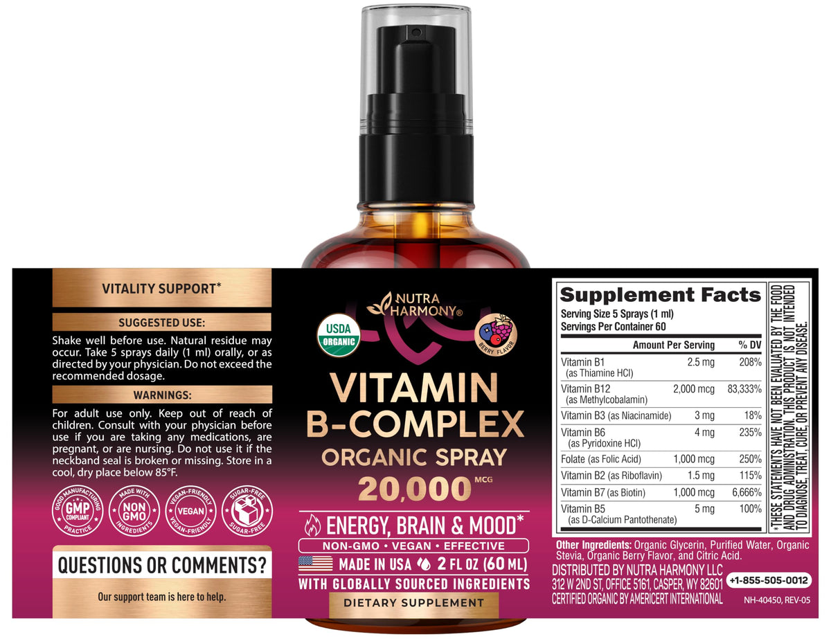 USDA Organic Vitamin B-Complex 20000mcg 2Oz K247338