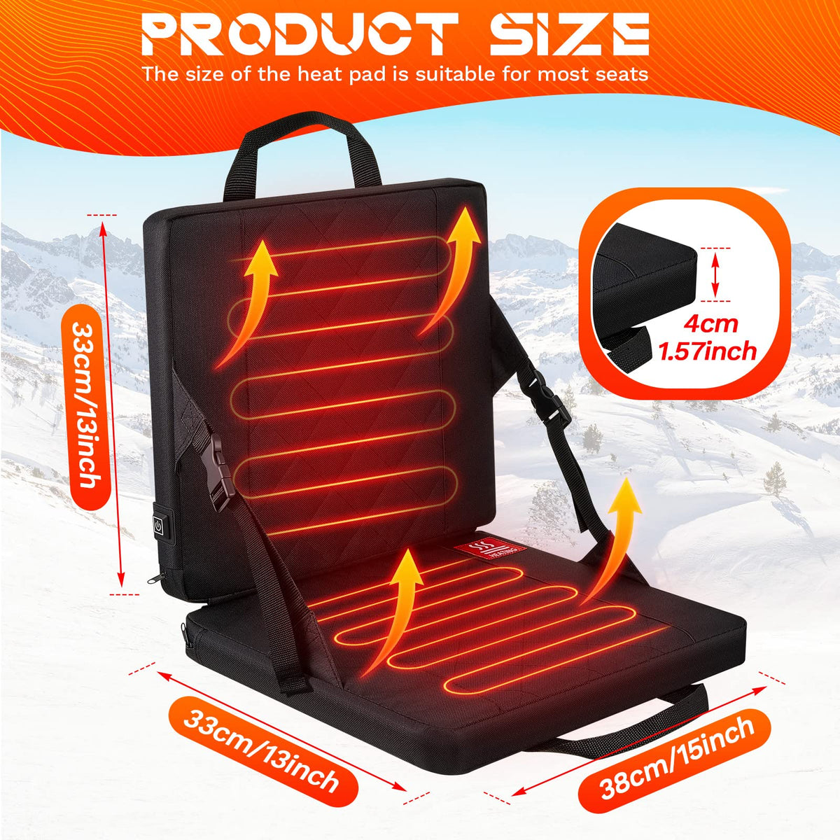 2 Pcs Portable Heated Seat Cushion 3 Level Adjustable Foldable H45928