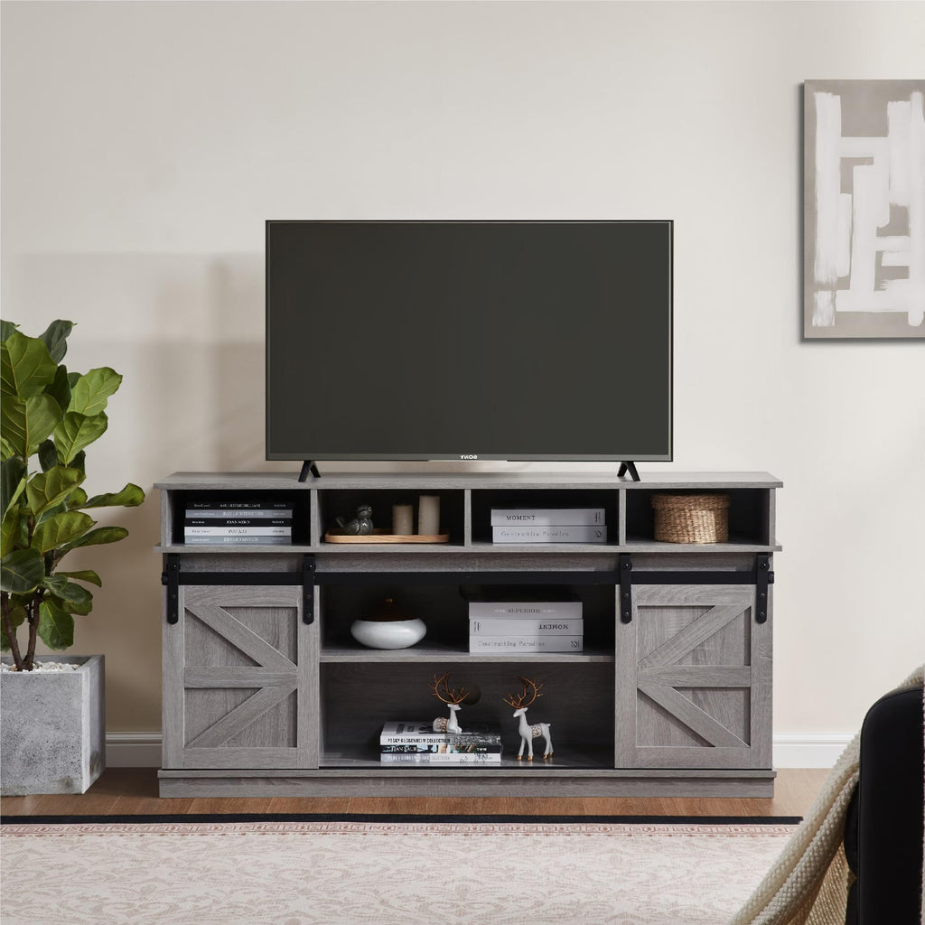 65" Grey TV Stand with Sliding Doors M8926