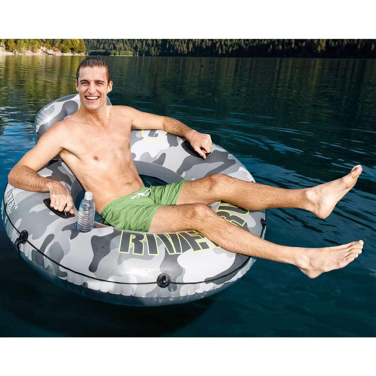 Inflatable Floating Water Tube Raft with Cup Holders, 4 Pack X8241