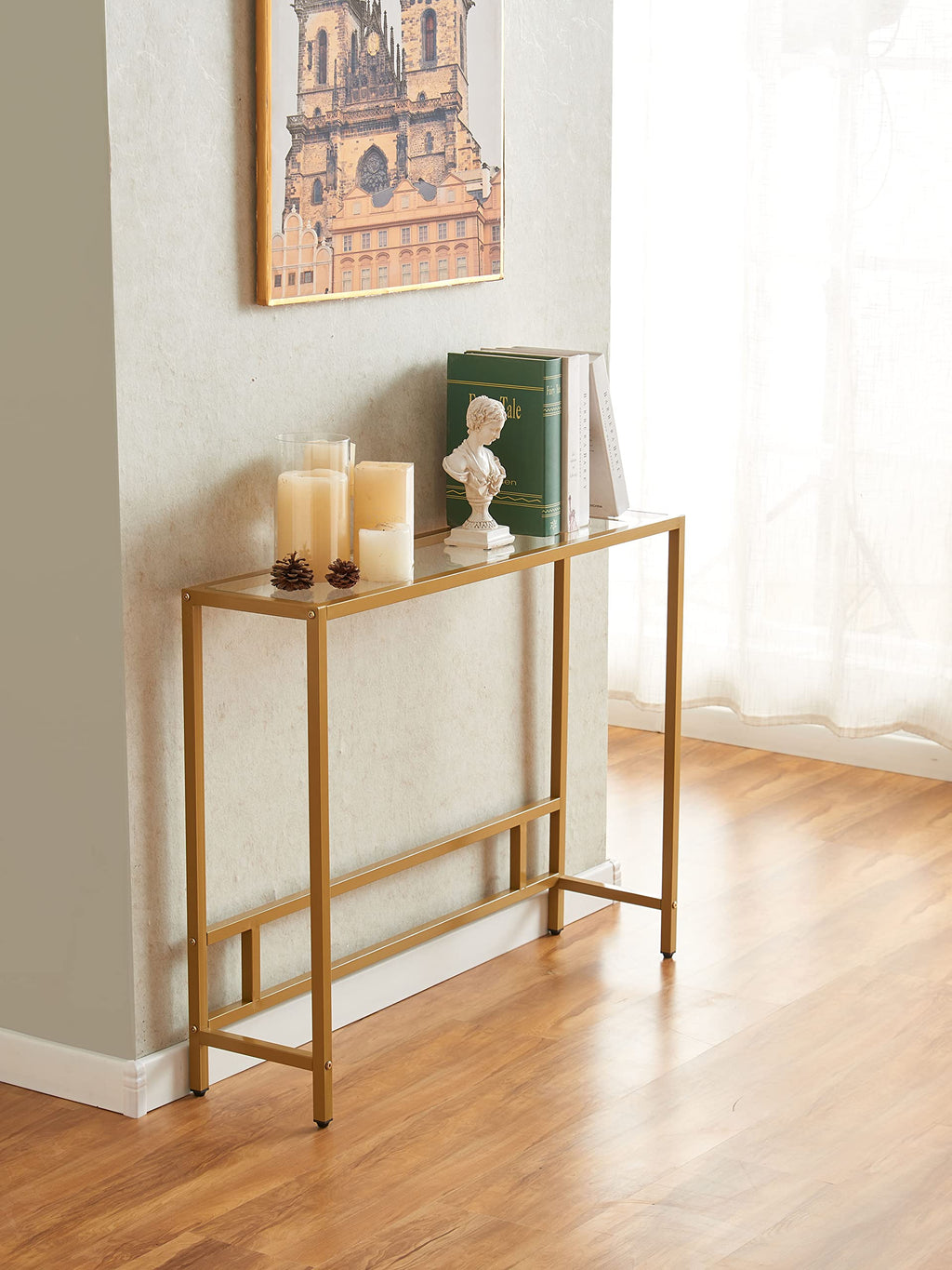 Small Modern Console Table Tempered Glass Metal Frame Q76702