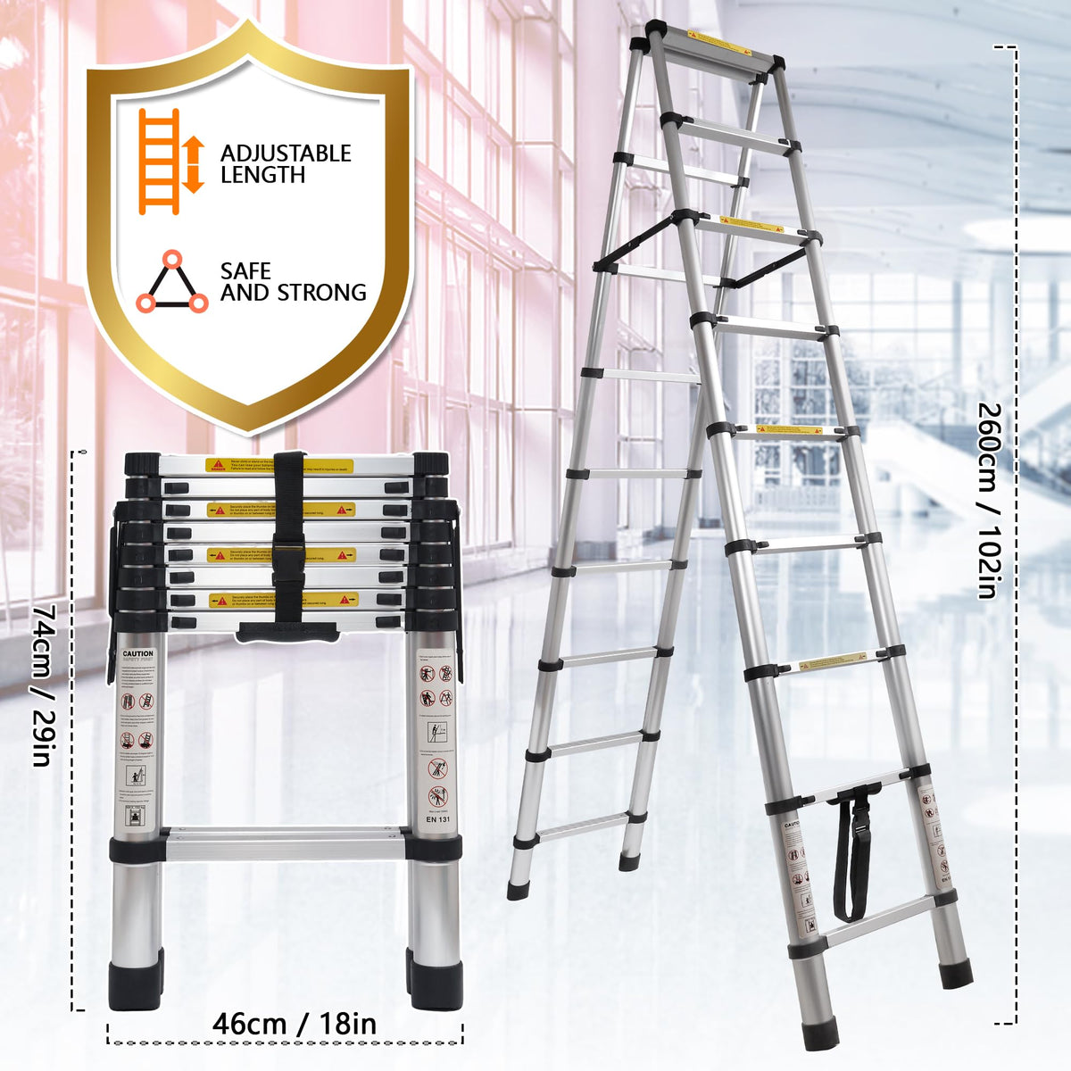 8.53 FT Aluminum Telescoping Ladder T117