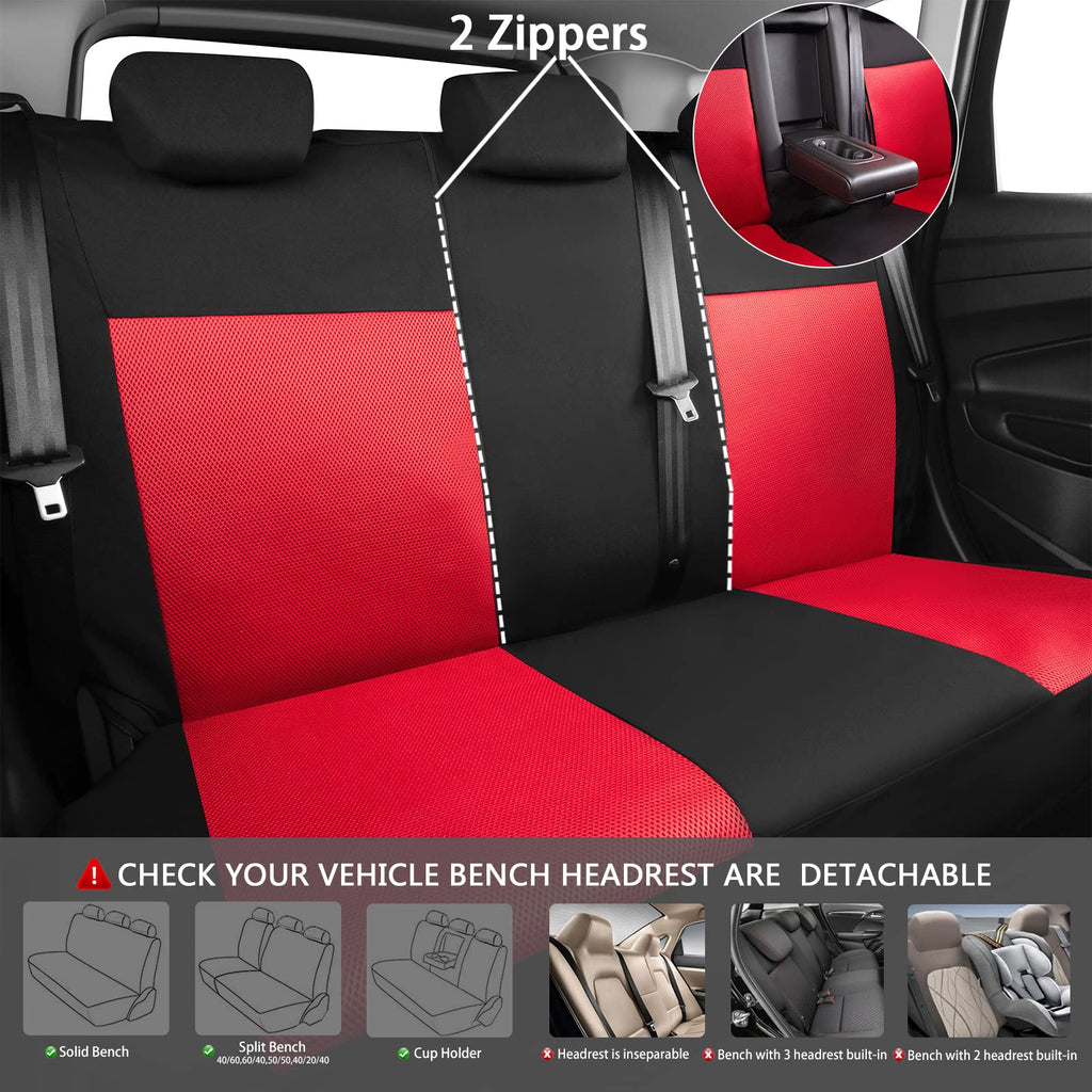 3D Air Mesh Car Seat Covers Full Sets with 4Pcs Floor Mats and Steering Wheel Cover Black Red C4344