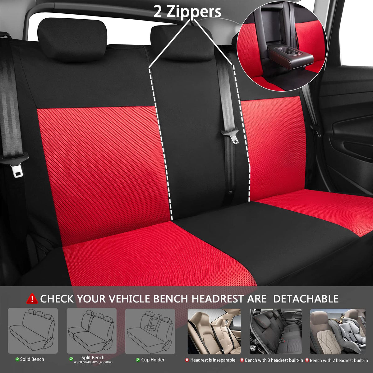 3D Air Mesh Car Seat Covers Full Sets with 4Pcs Floor Mats and Steering Wheel Cover Black Red C4344