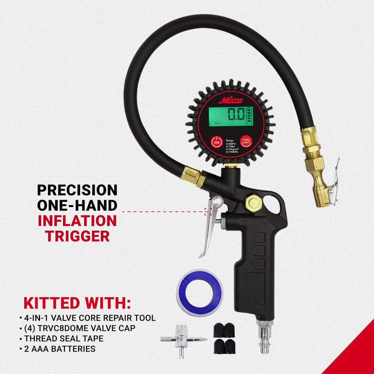 Digital Tire Inflator with Pressure Gauge and 14” Rubber Air Hose H851195