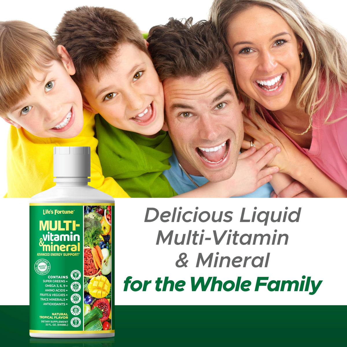 Liquid Multivitamin 90+ Nutrients Sugar Free Tropical Flavor 32 oz F36644