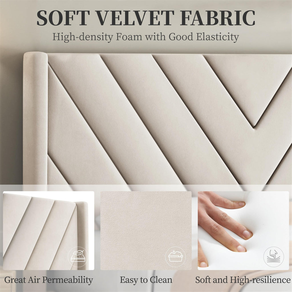 Queen Bed Frame with Tufted Headboard, Beige O428