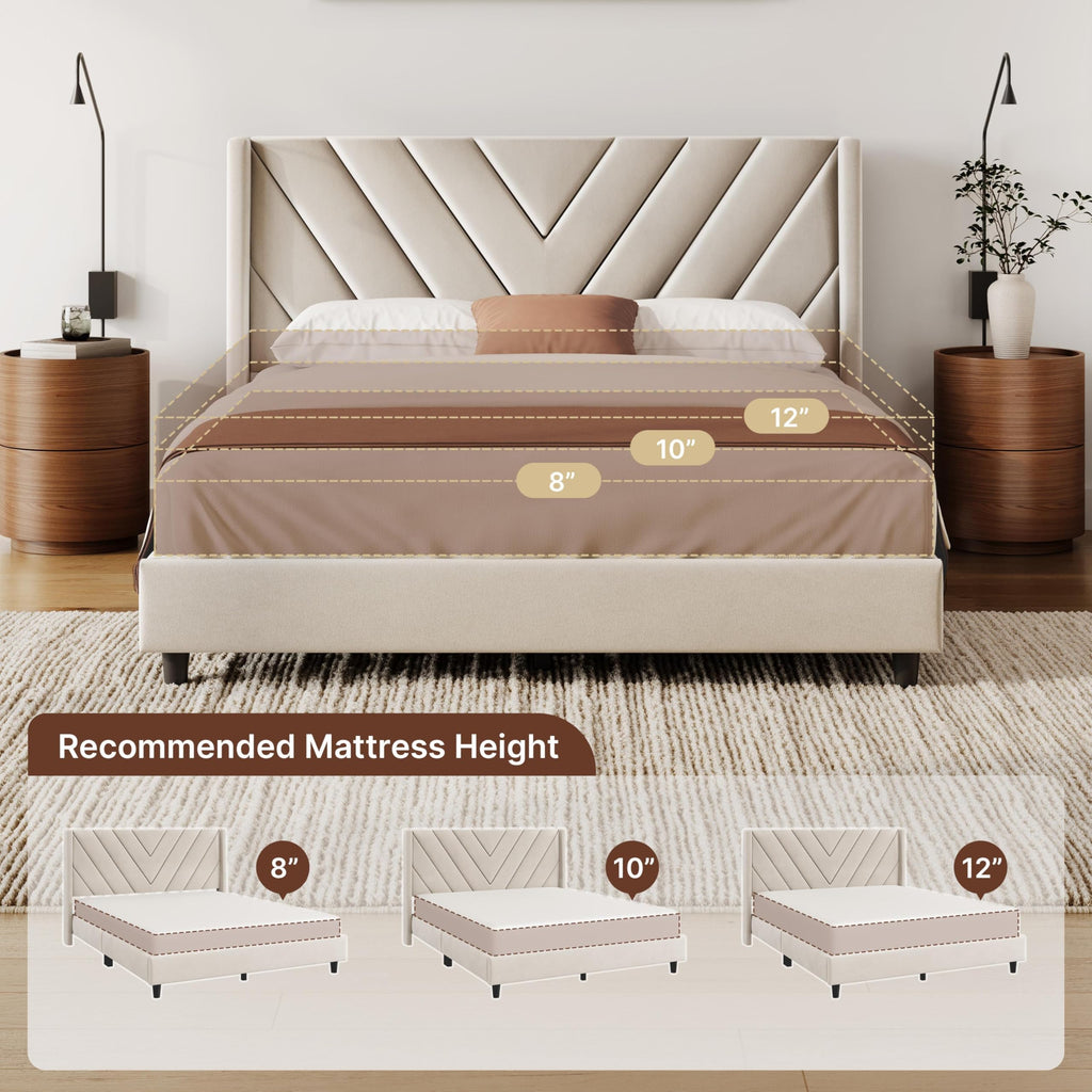 Queen Bed Frame with Tufted Headboard, Beige O428