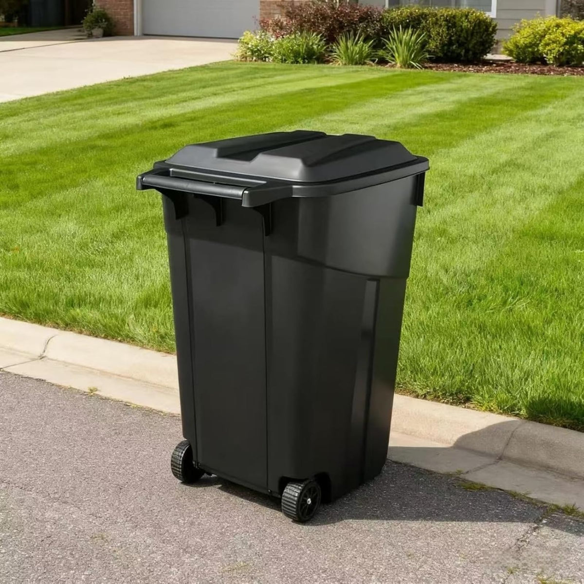 Black 45 Gallon Wheeled Heavy Duty Plastic Trash Can with Lid Z91782