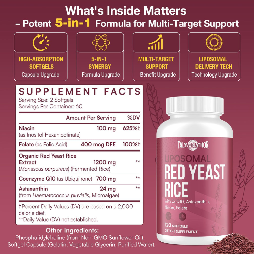 Red Yeast Rice 1200mg CoQ10 Astaxanthin 120 Softgels T428965