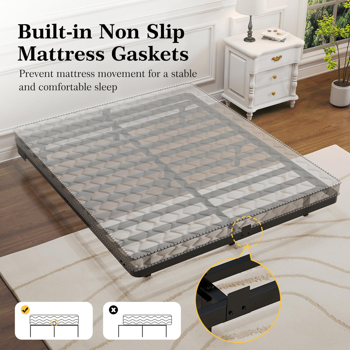 Queen Metal Platform Bed Frame with LED Lights and Charging Station F27987