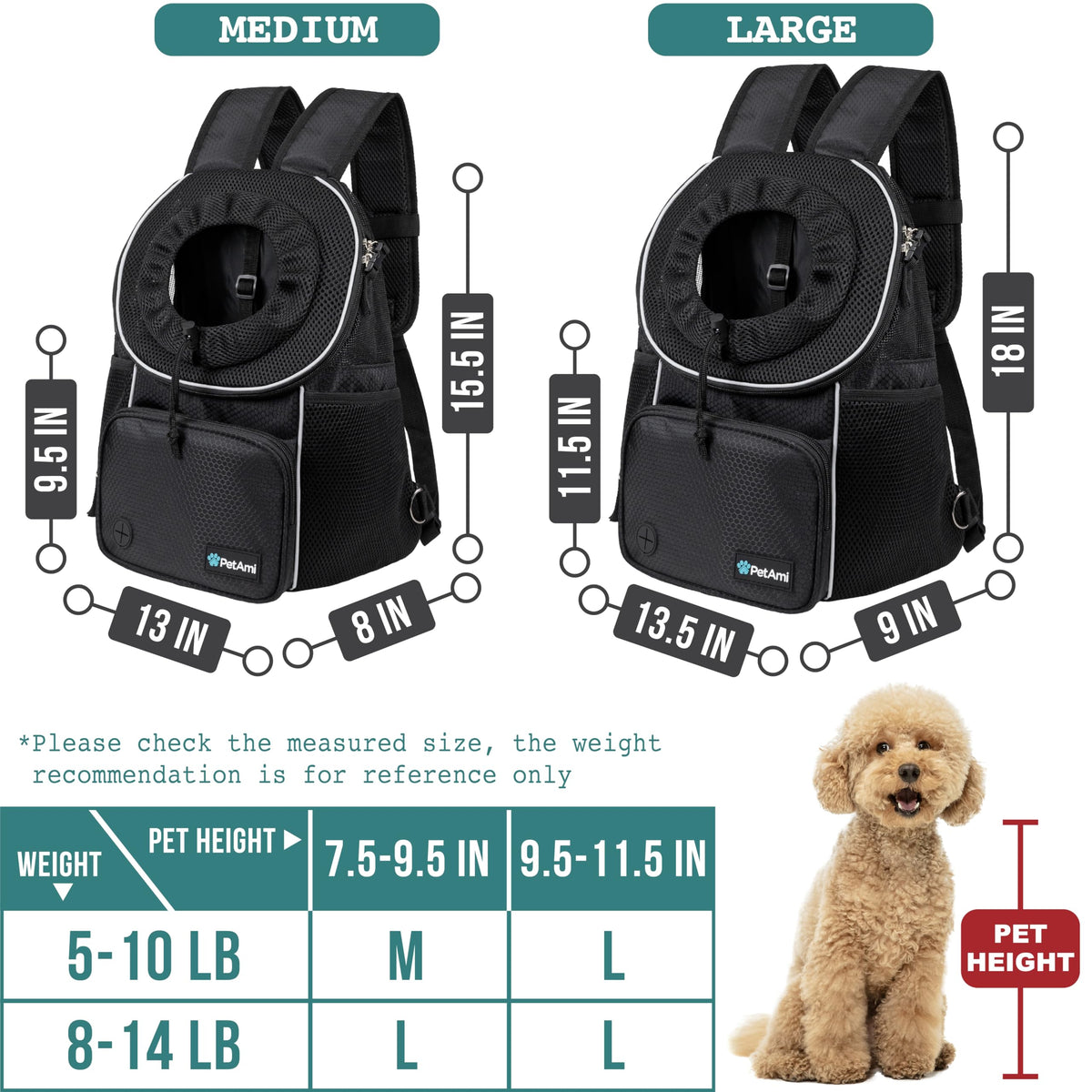 Adjustable Dog & Cat Carrier Backpack, Black B1249