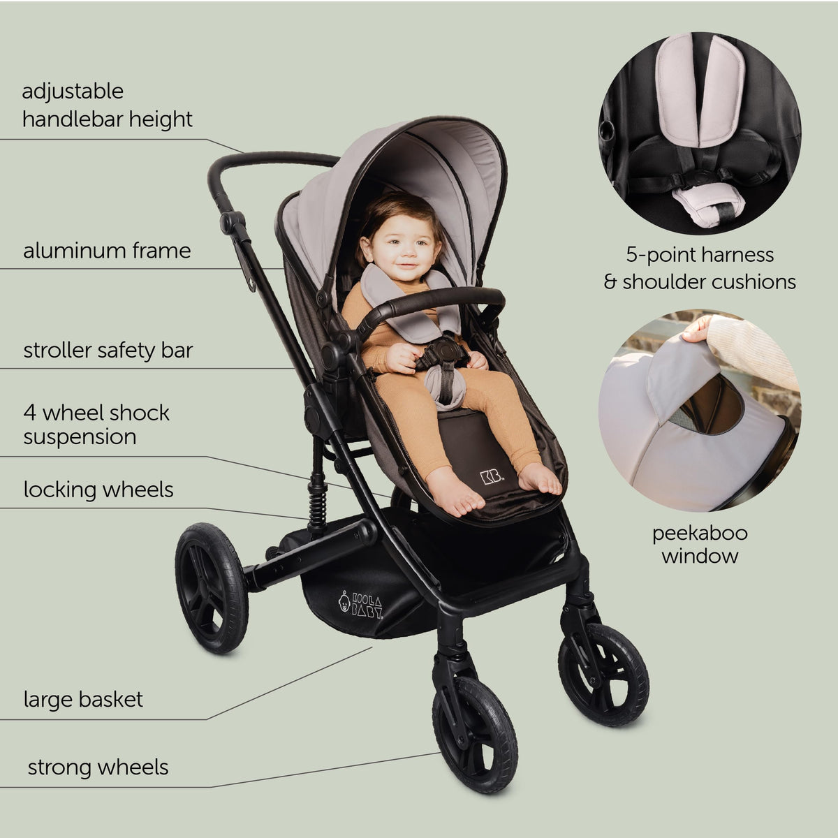 2-in-1 Foldable Baby Stroller with Extendable Canopy Y989