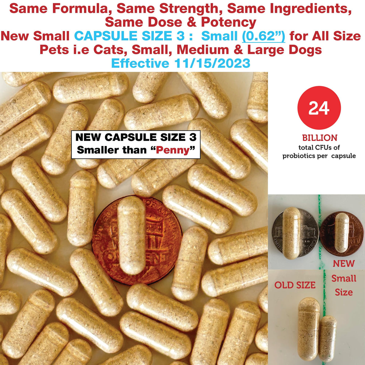 Kidney Probiotic Supplement for Dogs Cats 24 Billion CFU 120 Caps R10708