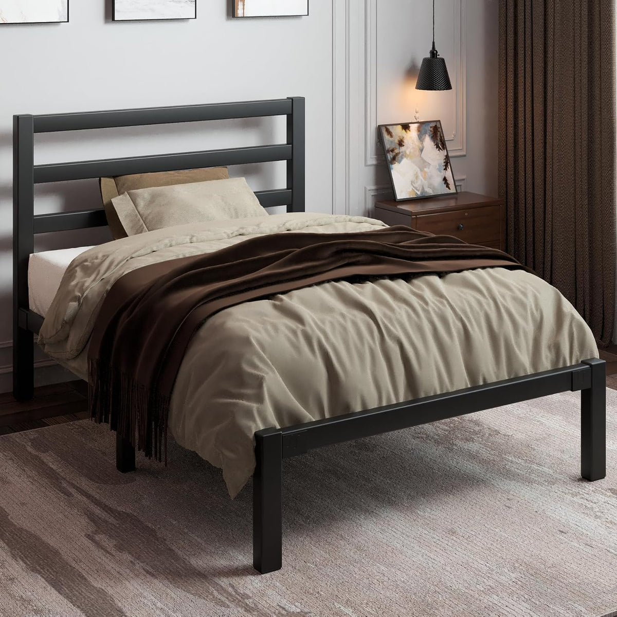 Twin Size Black Metal Bed Frame with Headboard N48639