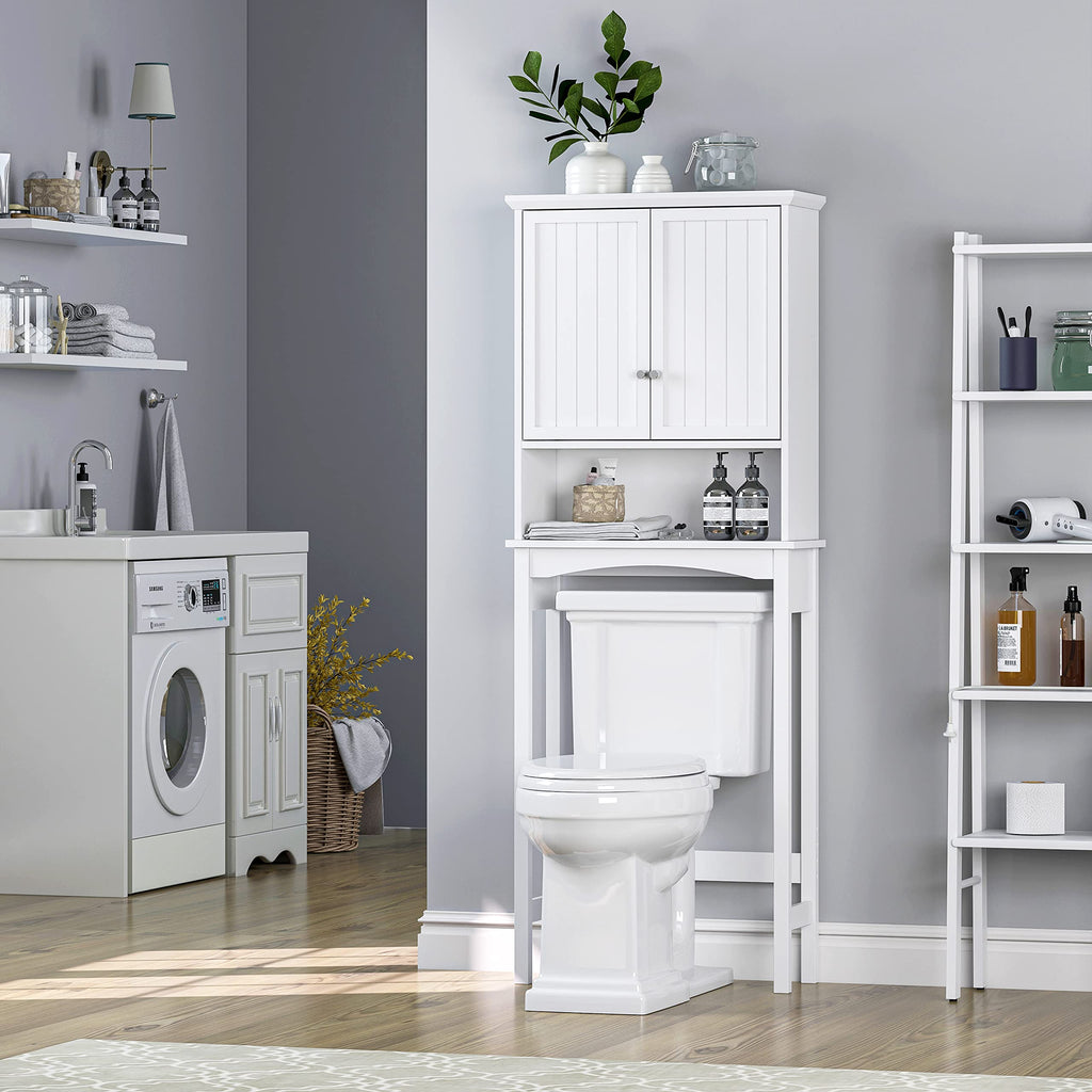 Over the Toilet Storage Cabinet with Doors, Adjustable Shelf, White Q7098