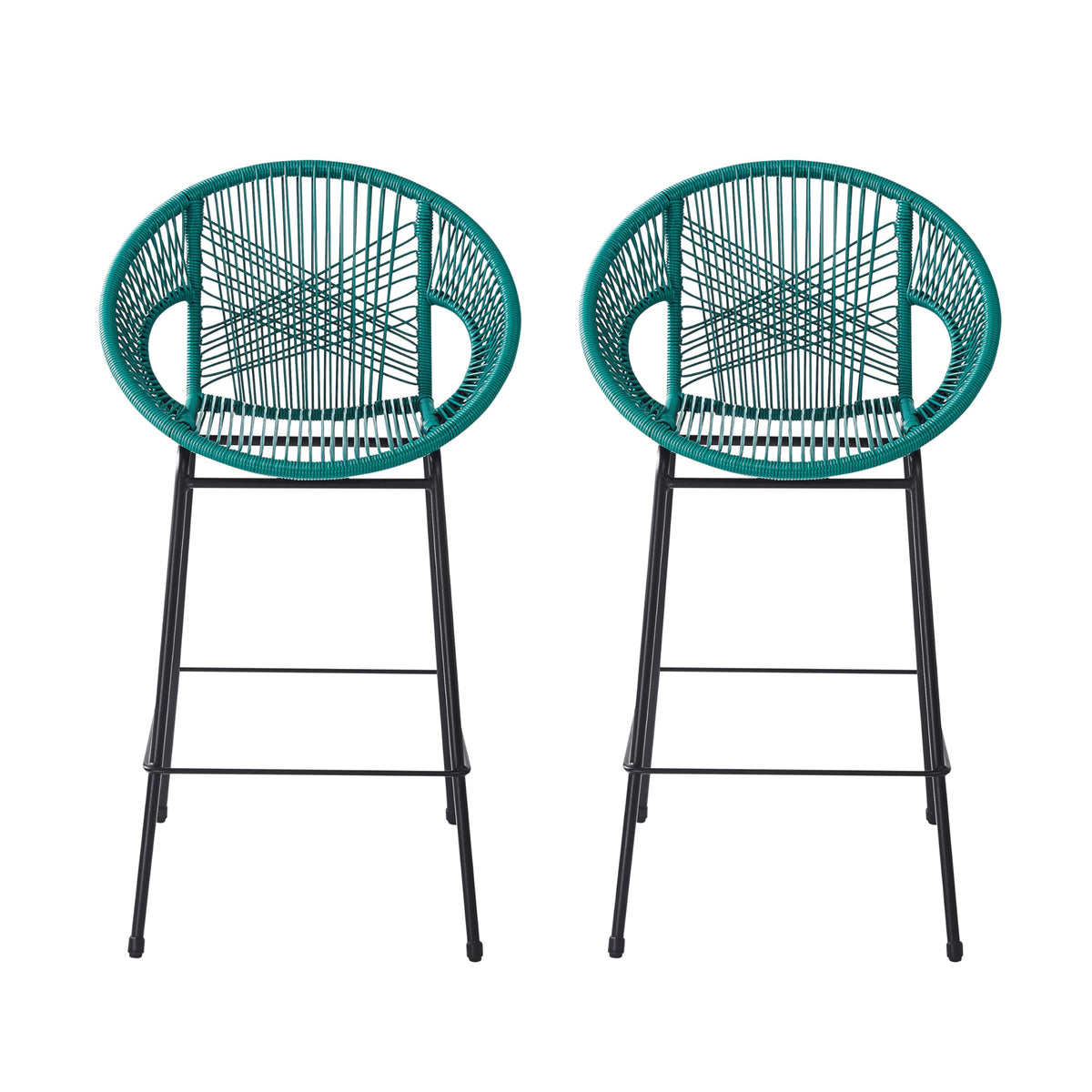 Teal Faux Wicker Outdoor Bar Stool, Set of 2 T654563