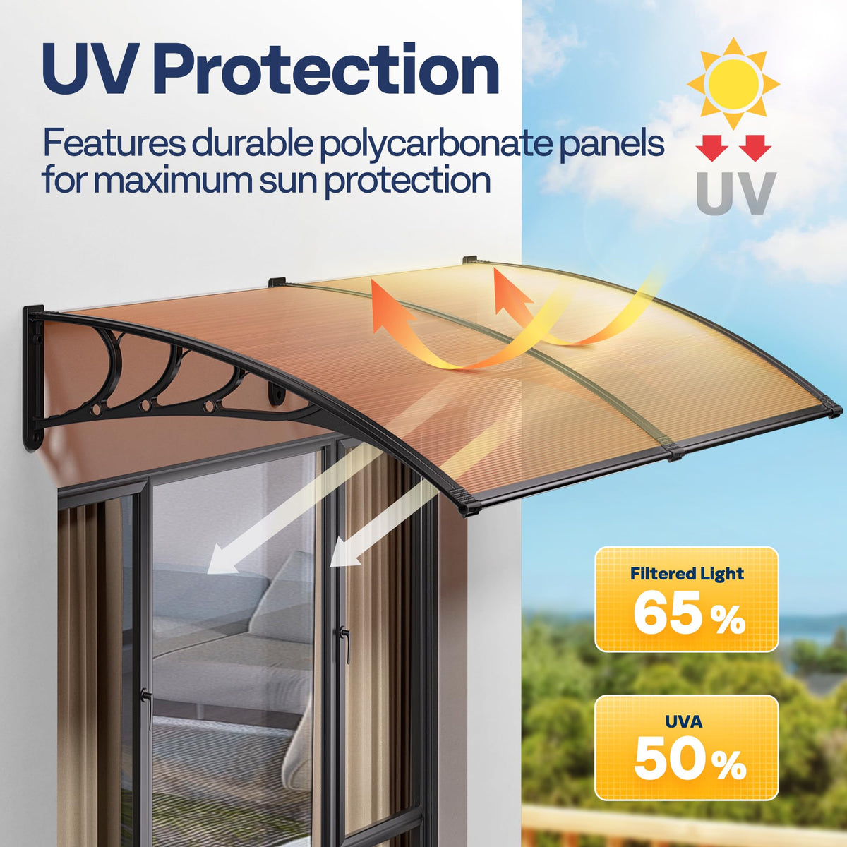 Brown Polycarbonate Window Door Awning 38 Inch x 78 Inch A3479