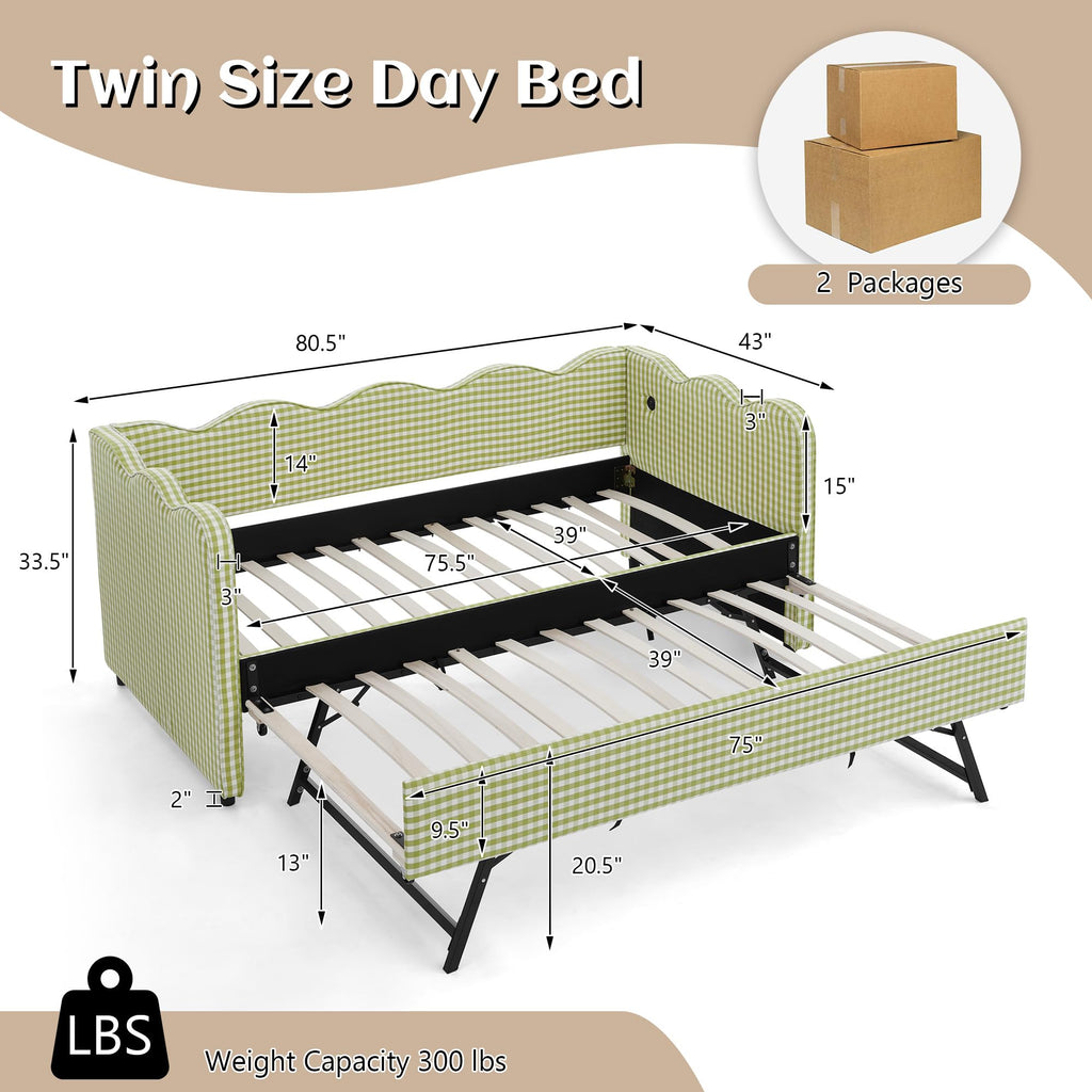 Twin Gingham Upholstered Daybed with Pop Up Trundle Bed B828381