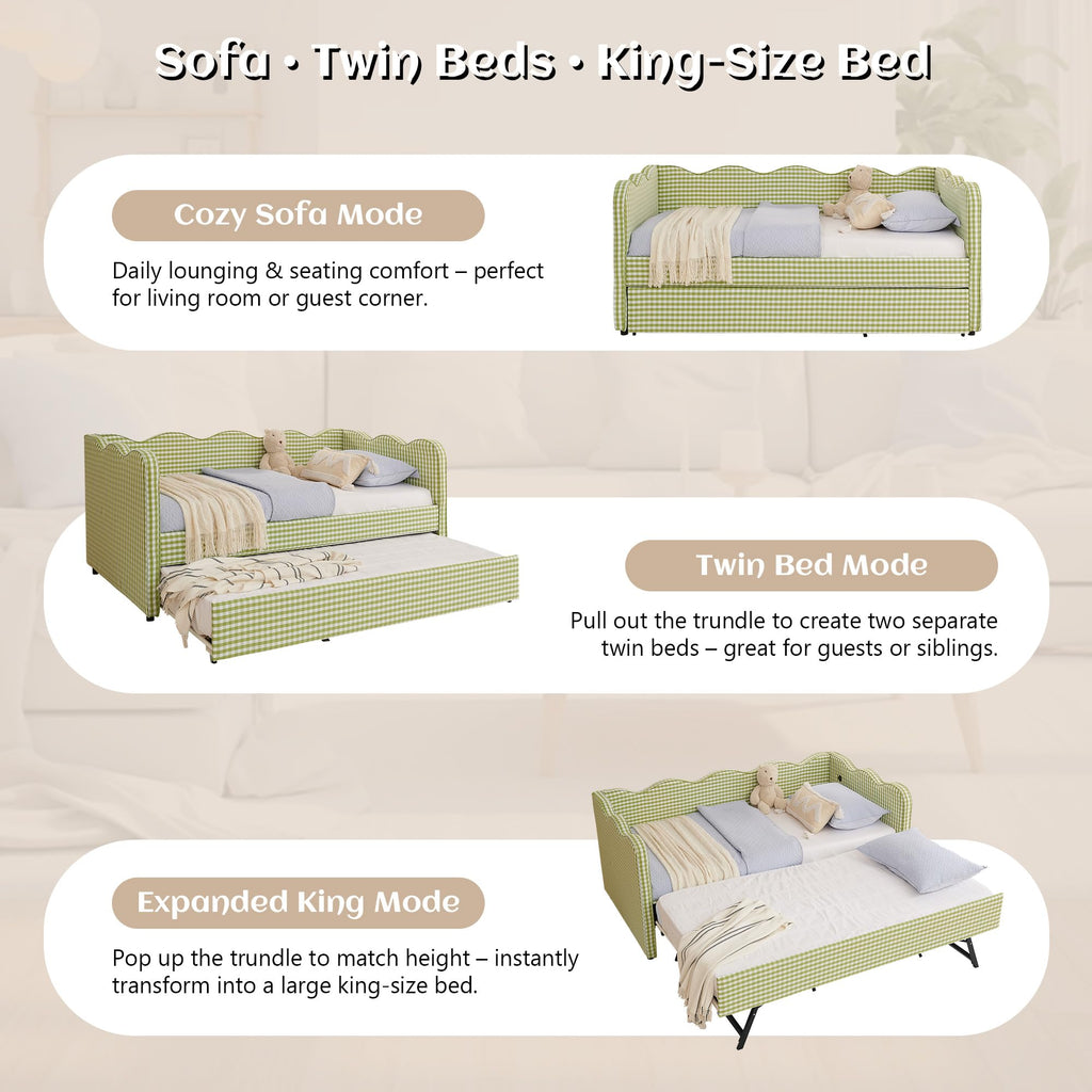 Twin Gingham Upholstered Daybed with Pop Up Trundle Bed B828381