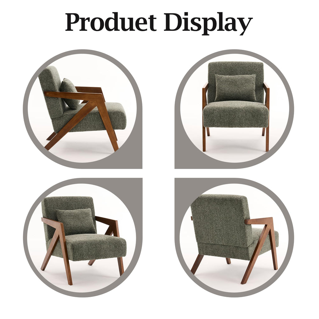 Mid-Century Modern Chenille Accent Chair Set of 2 with Wood Frame F71272