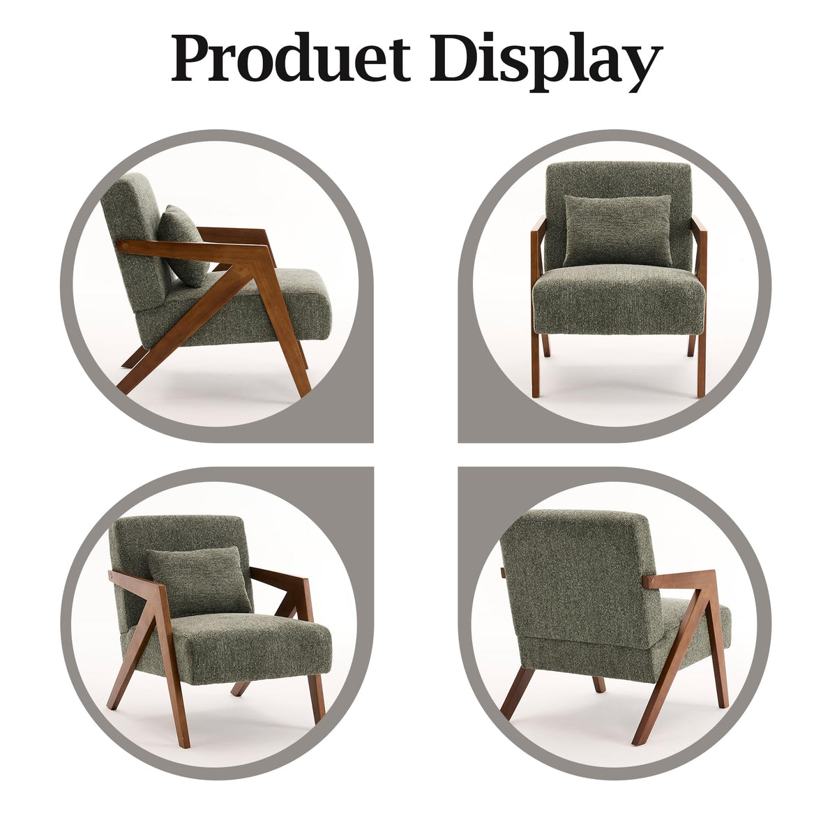 Mid-Century Modern Chenille Accent Chair Set of 2 with Wood Frame F71272