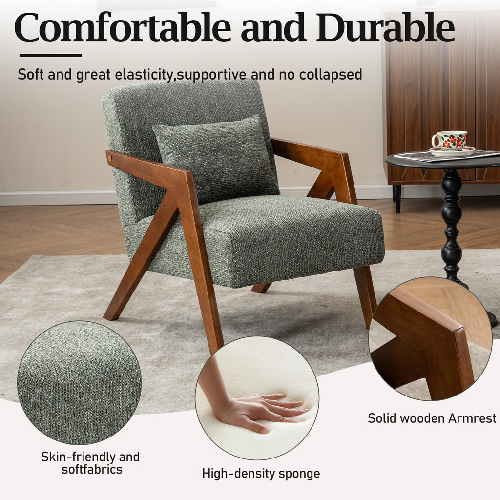 Mid-Century Modern Chenille Accent Chair Set of 2 with Wood Frame F71272