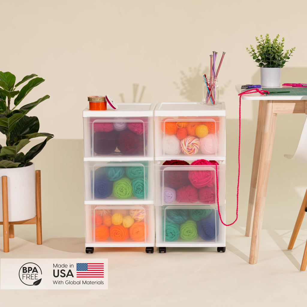 3 Drawer White Clear Storage Organizer Rolling Cart Q852