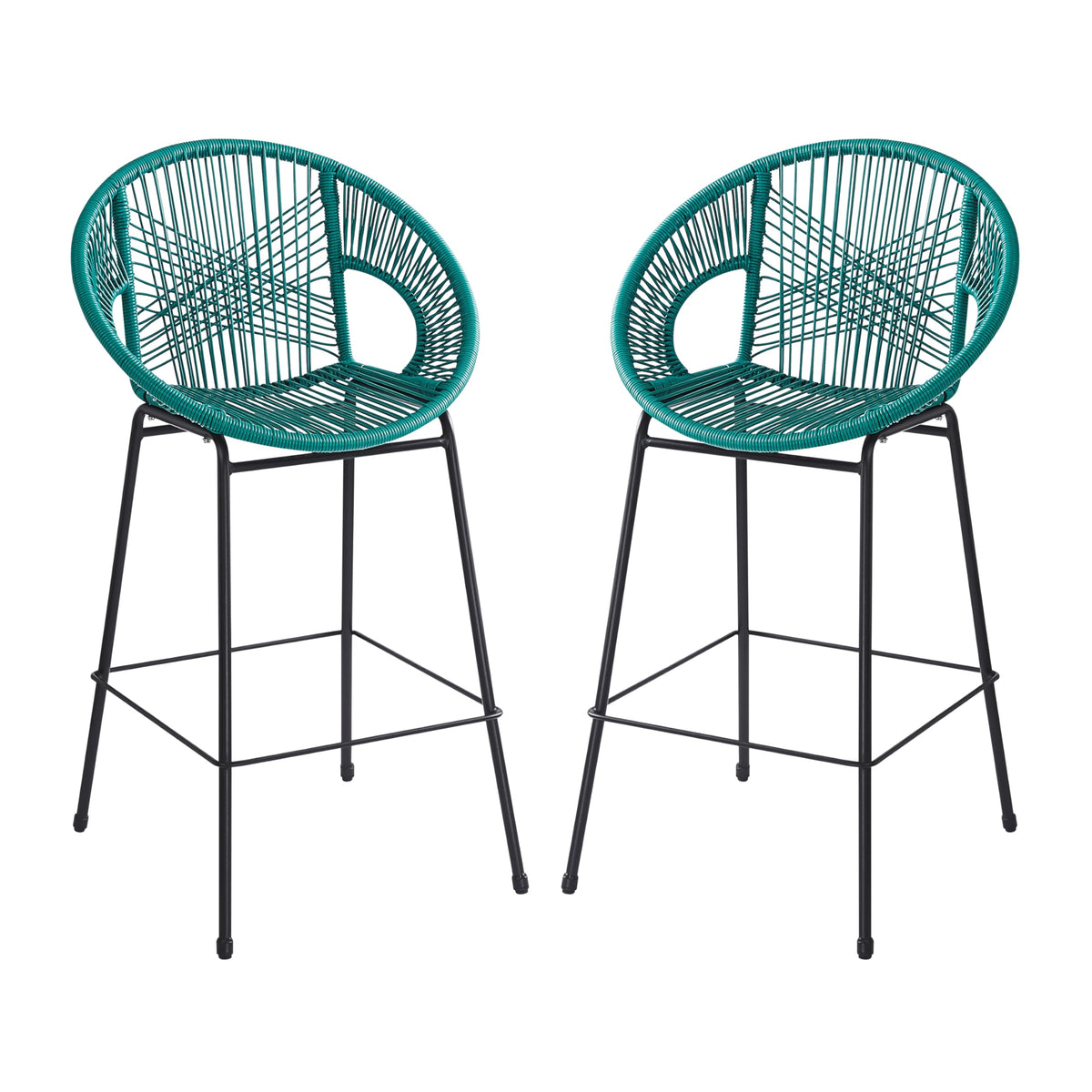 Teal Faux Wicker Outdoor Bar Stool, Set of 2 T654563