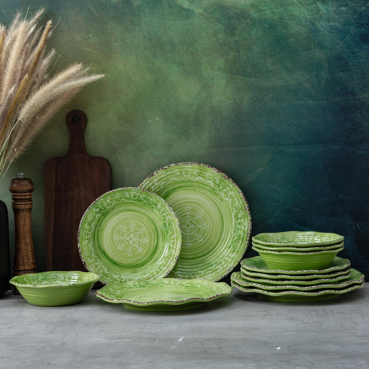 12 Piece Green Melamine Dinnerware Set R244119