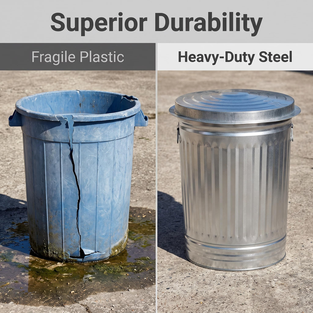 31 Gallon Galvanized Steel Trash Can with Locking Lid F430