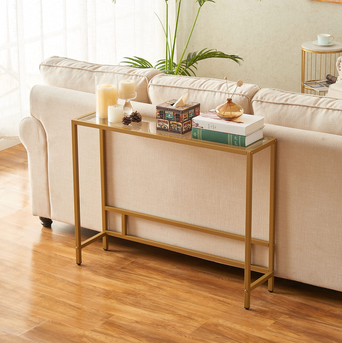 Small Modern Console Table Tempered Glass Metal Frame Q76702