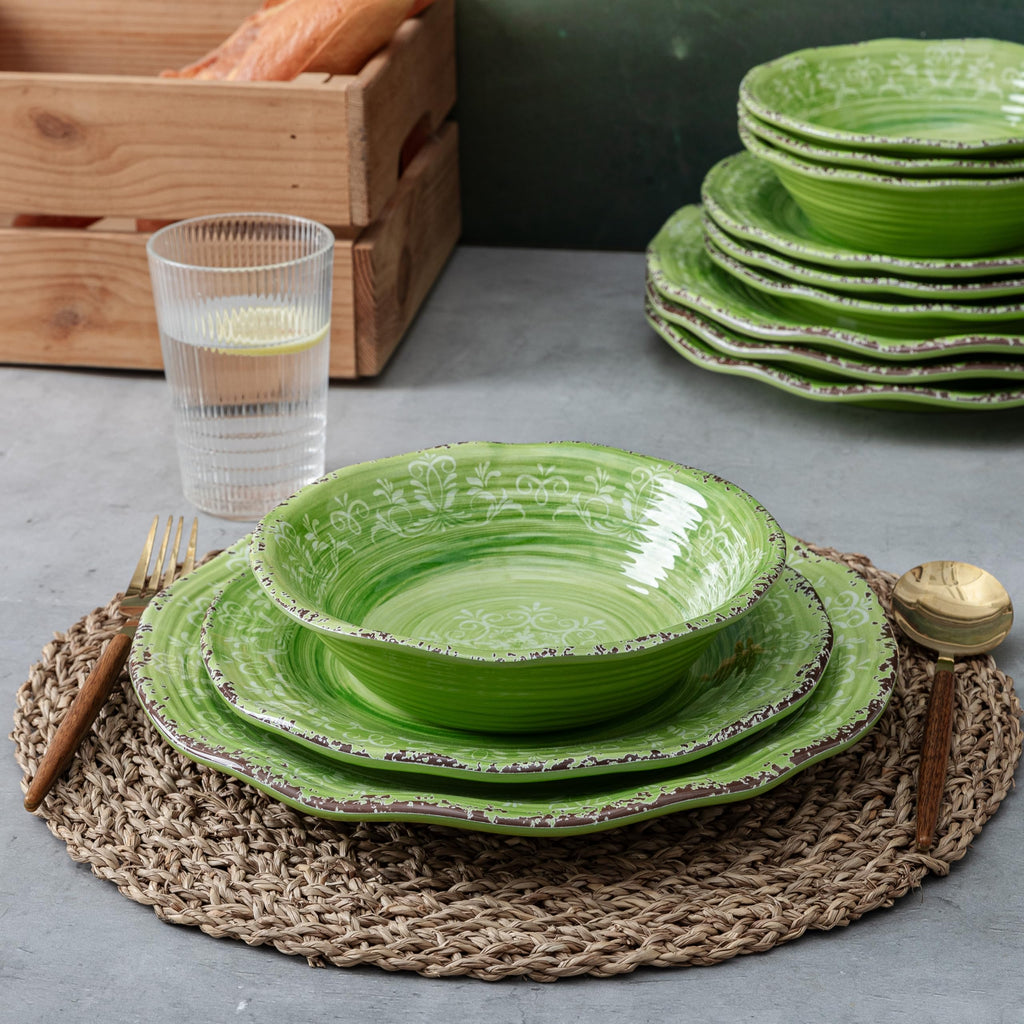 12 Piece Green Melamine Dinnerware Set R244119