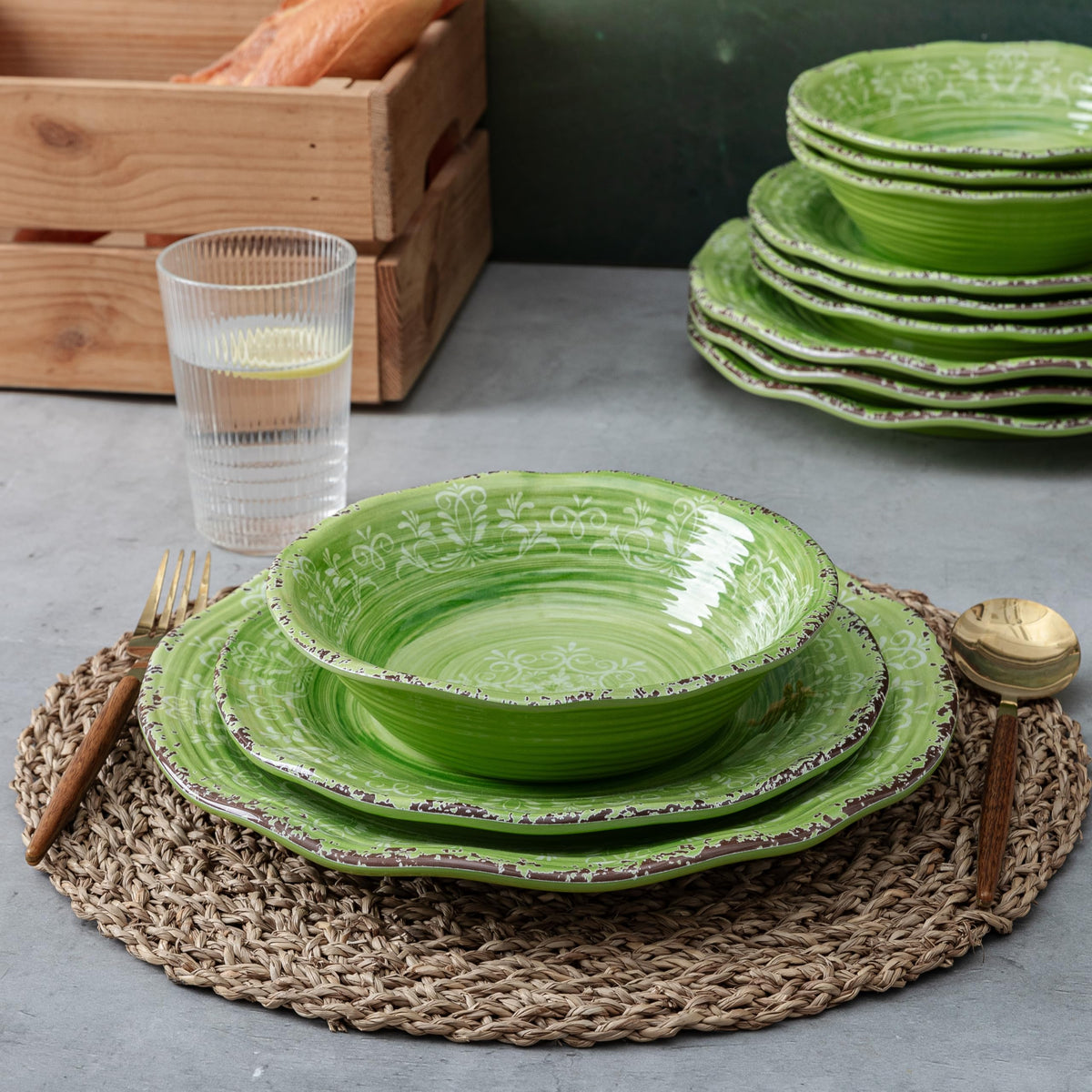 12 Piece Green Melamine Dinnerware Set R244119