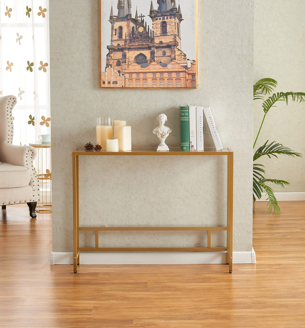 Small Modern Console Table Tempered Glass Metal Frame Q76702