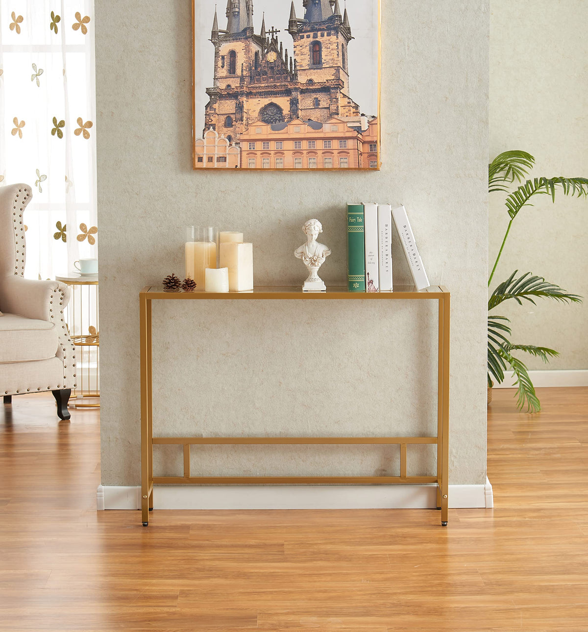 Small Modern Console Table Tempered Glass Metal Frame Q76702