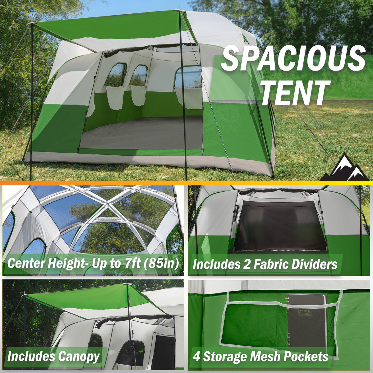 10-12 Person Camping Tent with Room Divider and Carry Bag L55962