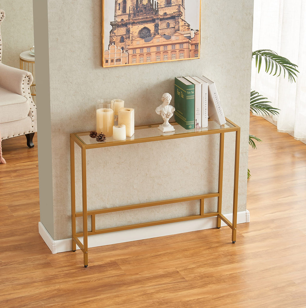 Small Modern Console Table Tempered Glass Metal Frame Q76702