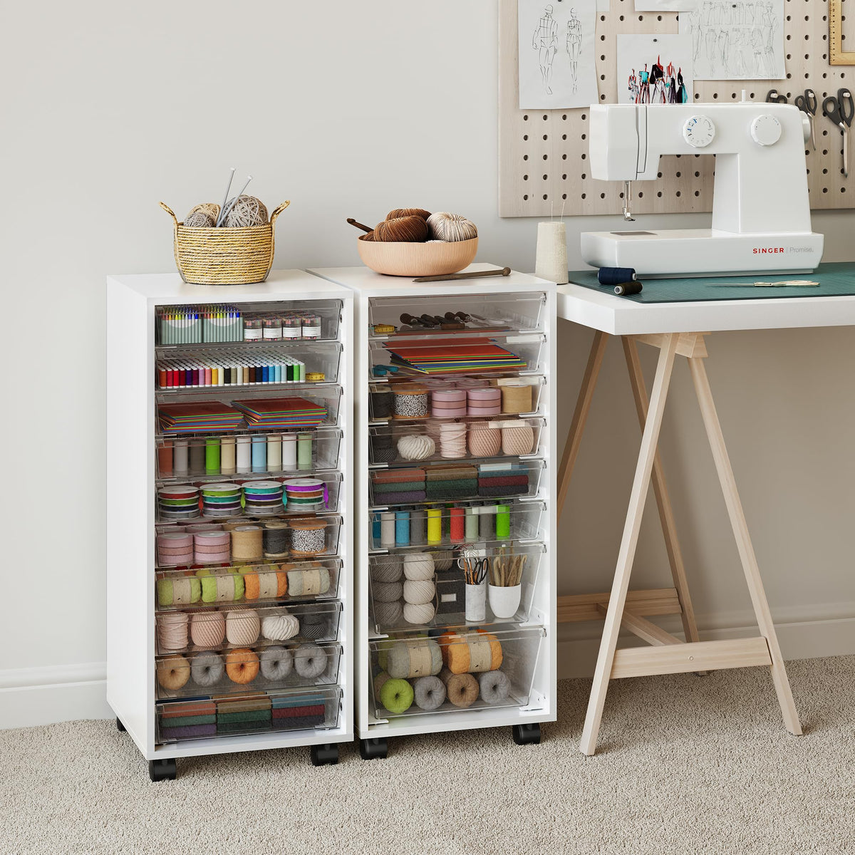 White 10 Drawer Rolling Storage Cart S982
