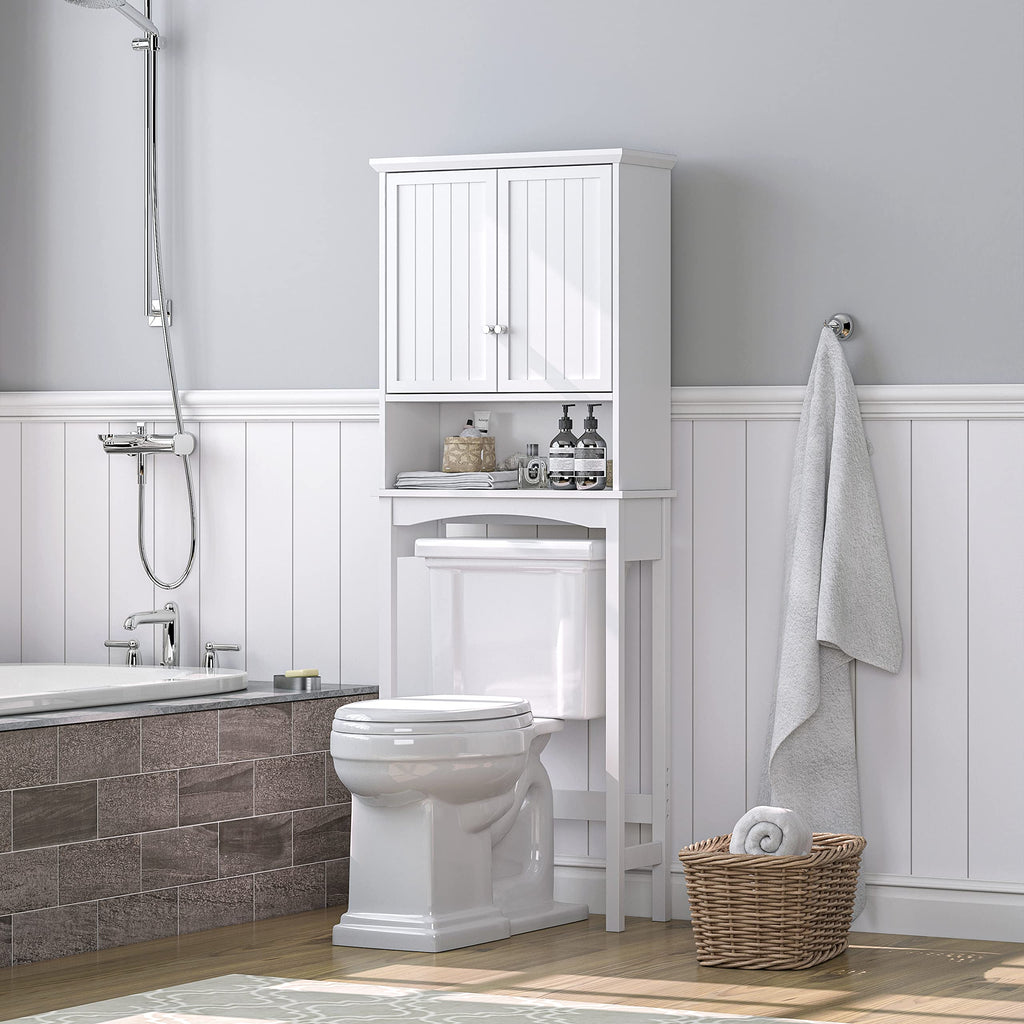 Over the Toilet Storage Cabinet with Doors, Adjustable Shelf, White Q7098