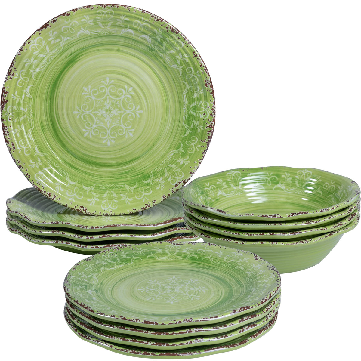12 Piece Green Melamine Dinnerware Set R244119